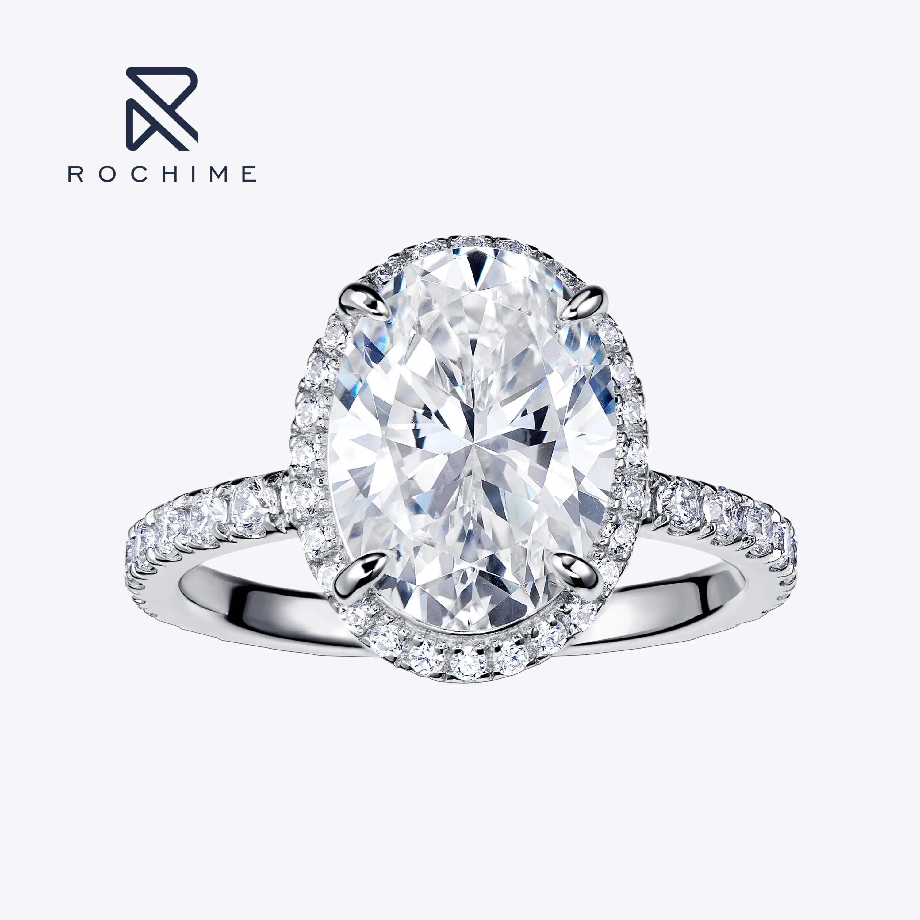 

Роскошное обручальное кольцо Rochime с овальным бриллиантом с ореолом из стерлингового серебра 925 пробы с золотым покрытием, модные ювелирные украшения для женщин