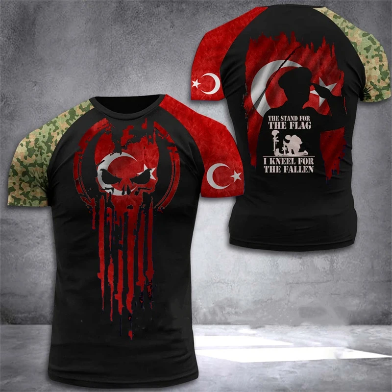 

Turkey Army Veteran Skull T Shirt Men 3D Turkish Flag Camouflage Print T-shirt Military Camo Tops Soldiers Tactical Short Sleeve