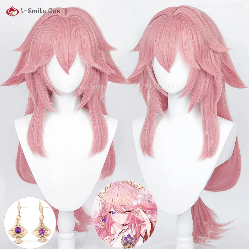 

Gradient Pink Yae Miko Cosplay Wig Game Inazuma Yae Miko Wigs Heat Resistant Synthetic Halloween Party + Wig Cap