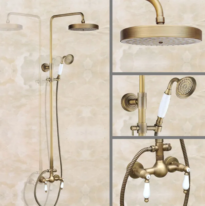 Retro Brass Bathroom Faucet Set 7.7 inch Shower Head Wall Mounted Rainfall/Handheld Shower Hot And Cold Taps Kit 2an119
Retro Brass Bathroom Faucet Set 7.7 inch Shower Head Wall Mounted Rainfall/Handheld Shower Hot And Cold Taps Kit 2an119