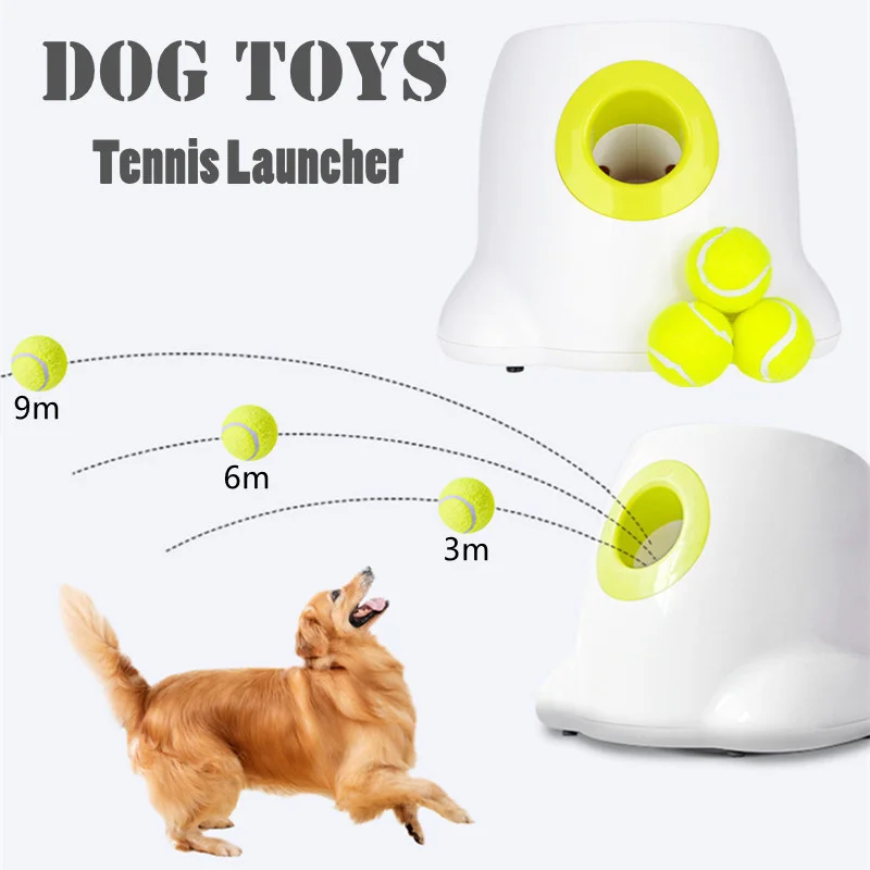 

Pet Dog Toys Tennis Launcher Automatic Throwing Machine Pet Ball Throw Device 3/6/9m Section Emission with 3 Balls Dog Training