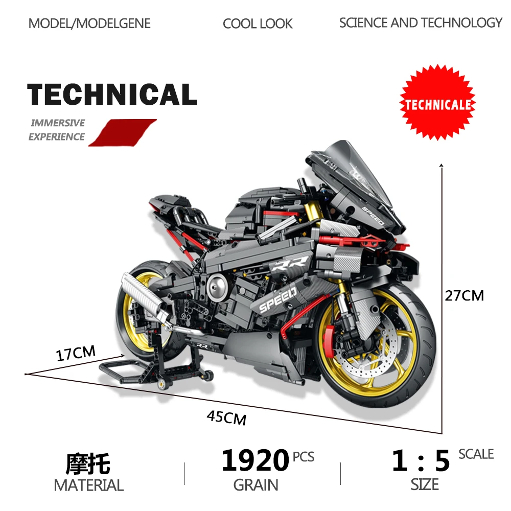 Technical Motorbike S1000RR Black Building Blocks Model 1:5 Size Series Bricks MOC Motorcycle Racing Car Toys For Boys Gifts
Technical Motorbike S1000RR Black Building Blocks Model 1:5 Size Series Bricks MOC Motorcycle Racing Car Toys For Boys Gifts