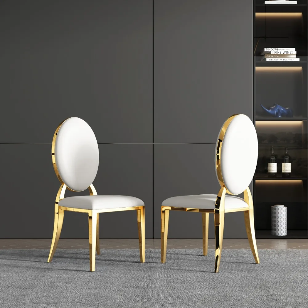 Set Of 2, Leatherette Dining Chairs With Oval Backrest, Gold Stainless Steel Legs, Metal Frame, Foam Padding, Polyester Upholste
Set Of 2, Leatherette Dining Chairs With Oval Backrest, Gold Stainless Steel Legs, Metal Frame, Foam Padding, Polyester Upholste