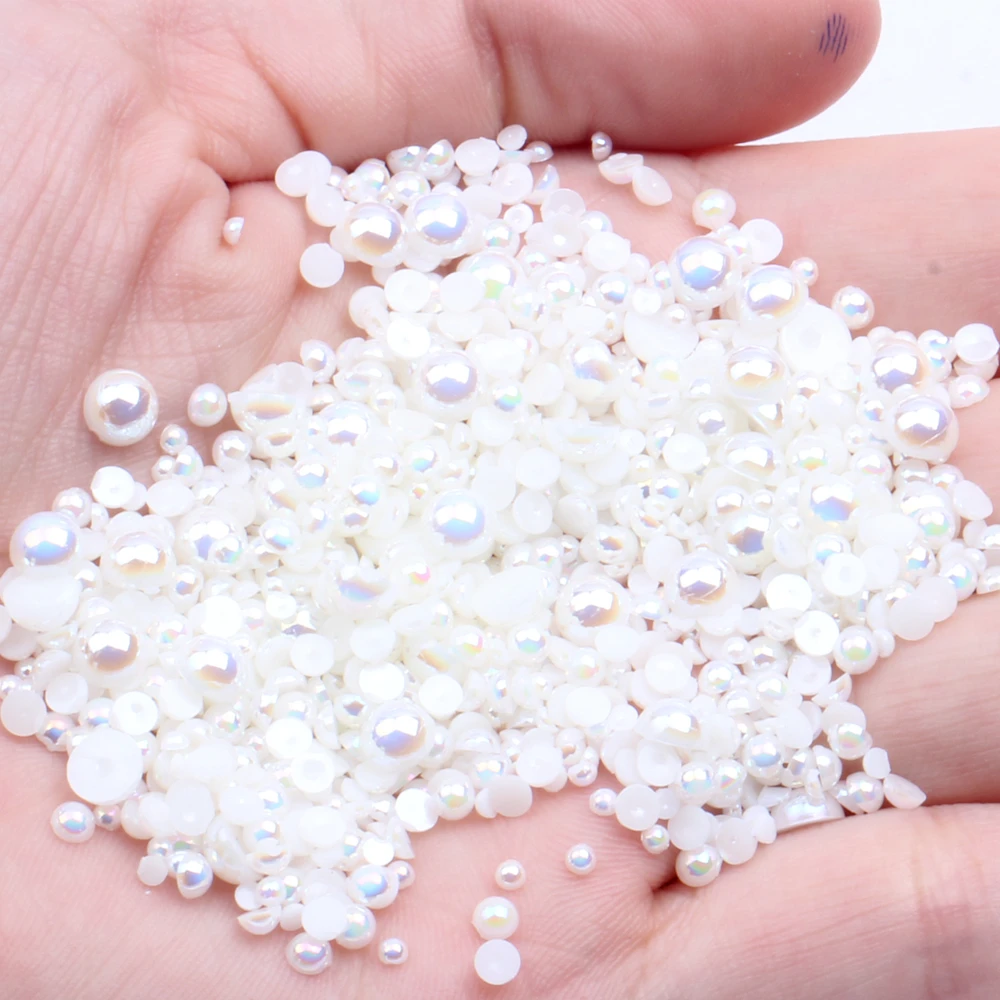 

Ivory AB Half Round Craft ABS Imitation Resin Pearls 1.5-12mm Crafts Scrapbook Beads Use Glue DIY 3D Nail Art Jewerly Decoration