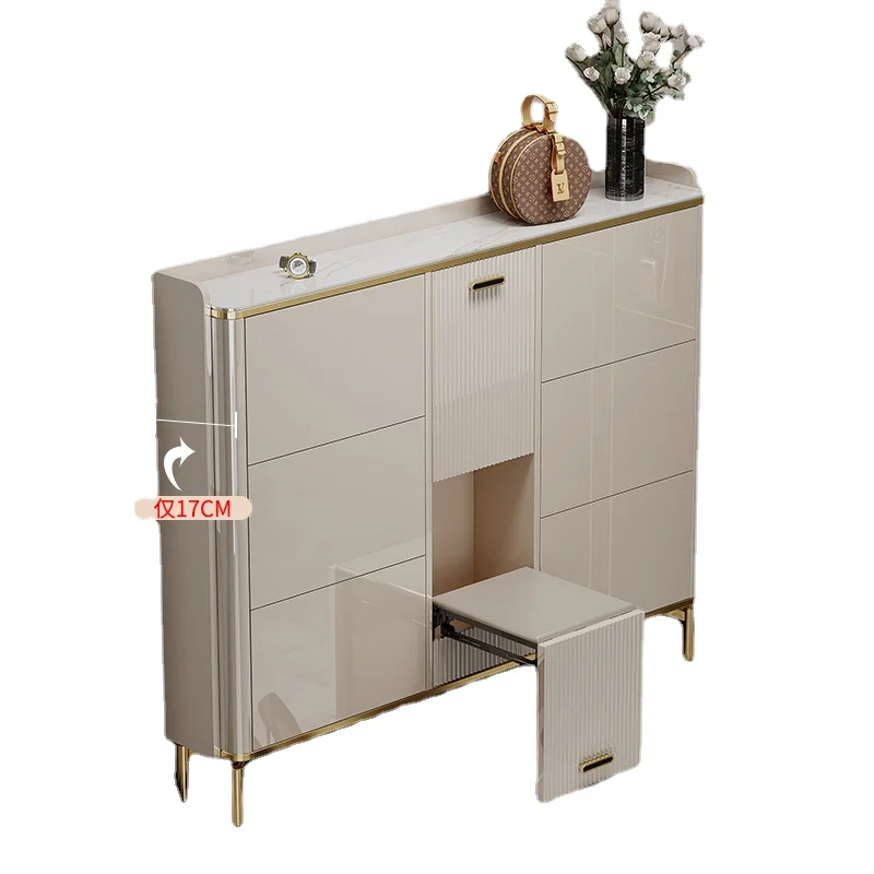 

YY Ultra-Thin 17cm Tilting Shoe Cabinet Home Doorway Large Capacity Storage Cabinet