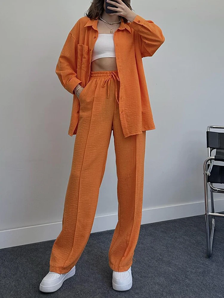 Candy Color Buttons Shirts Women's Two-piece Set 2024 Spring Soft Home Wear Wide Leg Trousers Tracksuit Office Suit for Women
Candy Color Buttons Shirts Women's Two-piece Set 2024 Spring Soft Home Wear Wide Leg Trousers Tracksuit Office Suit for Women