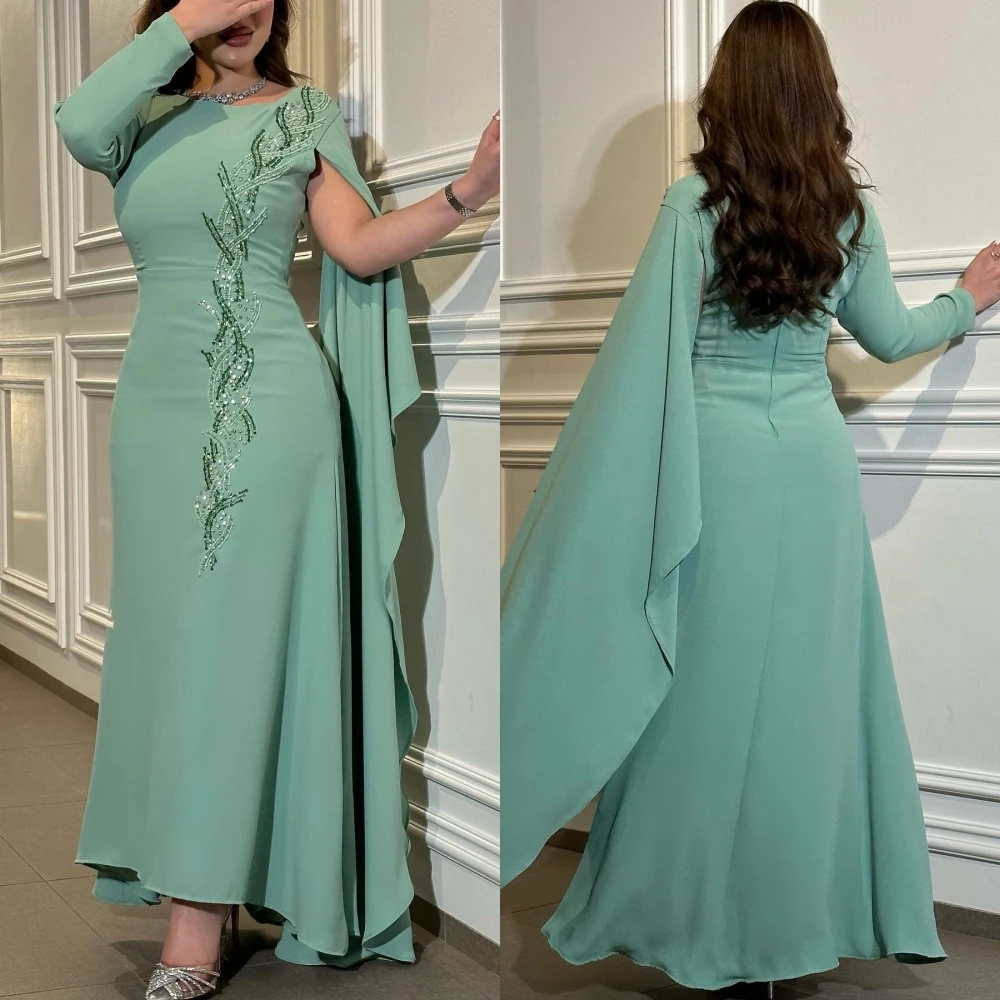 

Prom Dress Evening Saudi Arabia Satin Beading Graduation A-line O-Neck Bespoke Occasion Gown Midi es