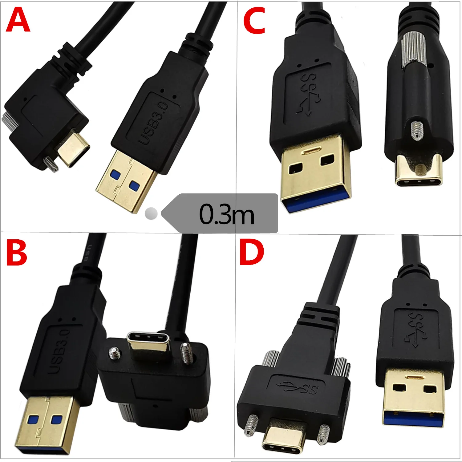 USB3.1Type-C to USB3.0 male elbow with screw Industrial camera lock panel data connection cable
USB3.1Type-C to USB3.0 male elbow with screw Industrial camera lock panel data connection cable