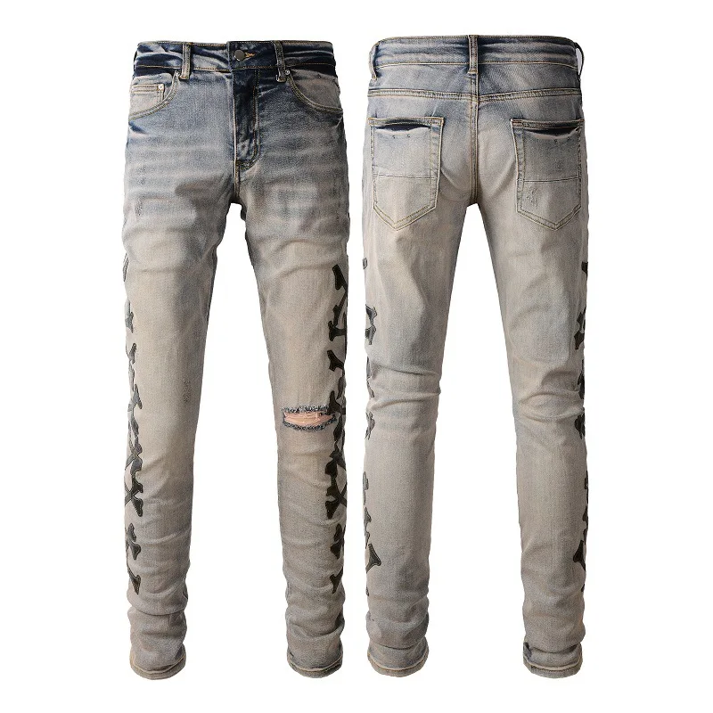Quality High Street Luxury Destroyed Skinny Pants Retro Blue Bandana Embroidered Patches Slim Ripped Jeans For Men Drop Shipping
Quality High Street Luxury Destroyed Skinny Pants Retro Blue Bandana Embroidered Patches Slim Ripped Jeans For Men Drop Shipping