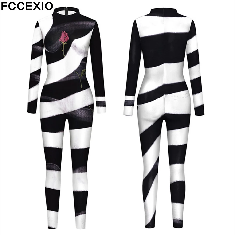 FCCEXIO Striped Rose Print Jumpsuit Fashion 3D Long Sleeve Sexy Slim Jumpsuit Cosplay Party Costumes Elastic Fitness Bodywear
FCCEXIO Striped Rose Print Jumpsuit Fashion 3D Long Sleeve Sexy Slim Jumpsuit Cosplay Party Costumes Elastic Fitness Bodywear