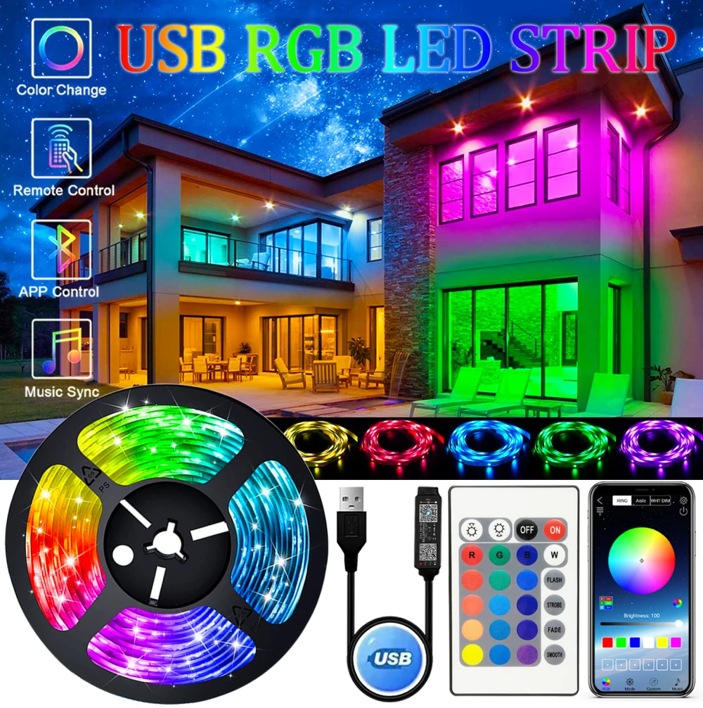 Светодиодная лента USB Bluetooth 5 В RGB светодиодные лампы гибкая светодиодная для