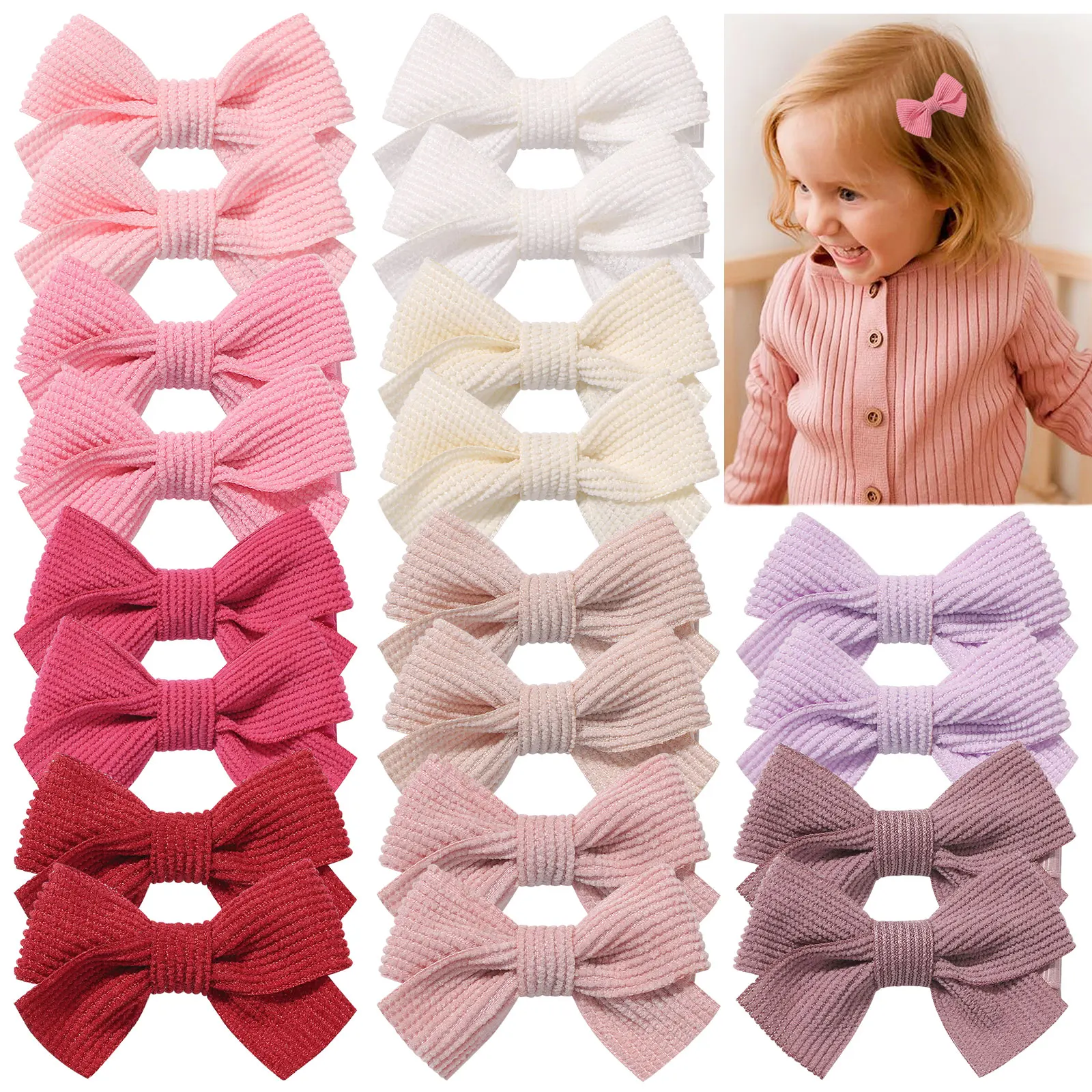 

2Pcs Lovely Bows Clip Hairpins for Baby Girl Soft Corduroy Safe Hair Clips Barrettes for Infants Toddlers Kid Kawaii Accessories