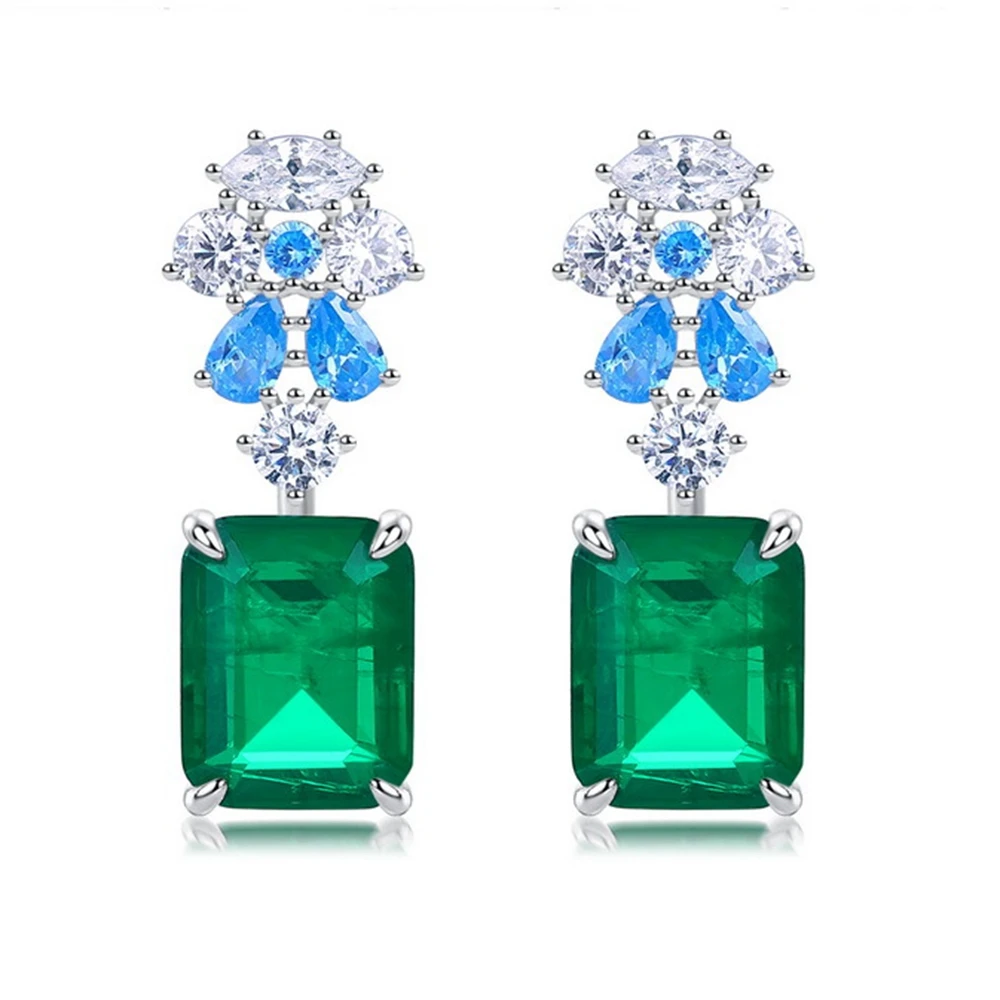 

KQDANCE 925 Sterling SIlver Lab Created Aquamarine Emerald Gemstone Drop Earrings with Green Blue Stone Fine Jewelry For Women