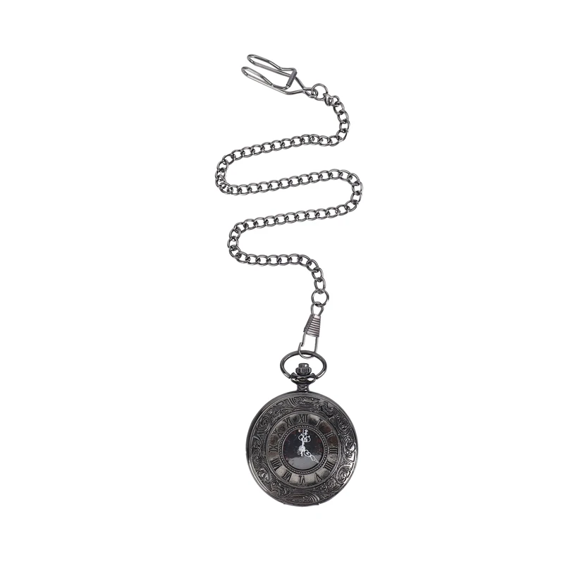 

Vintage Steampunk Black Roman Numerals Necklace Quartz Pendant Pocket Watch Gift
