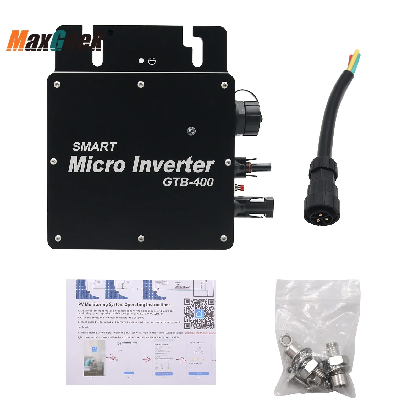 

Maxgeek 400W Solar Power Grid Tie Inverter Solar Grid Tie Micro Inverter Output Power GTB-400 For Solar Panel
