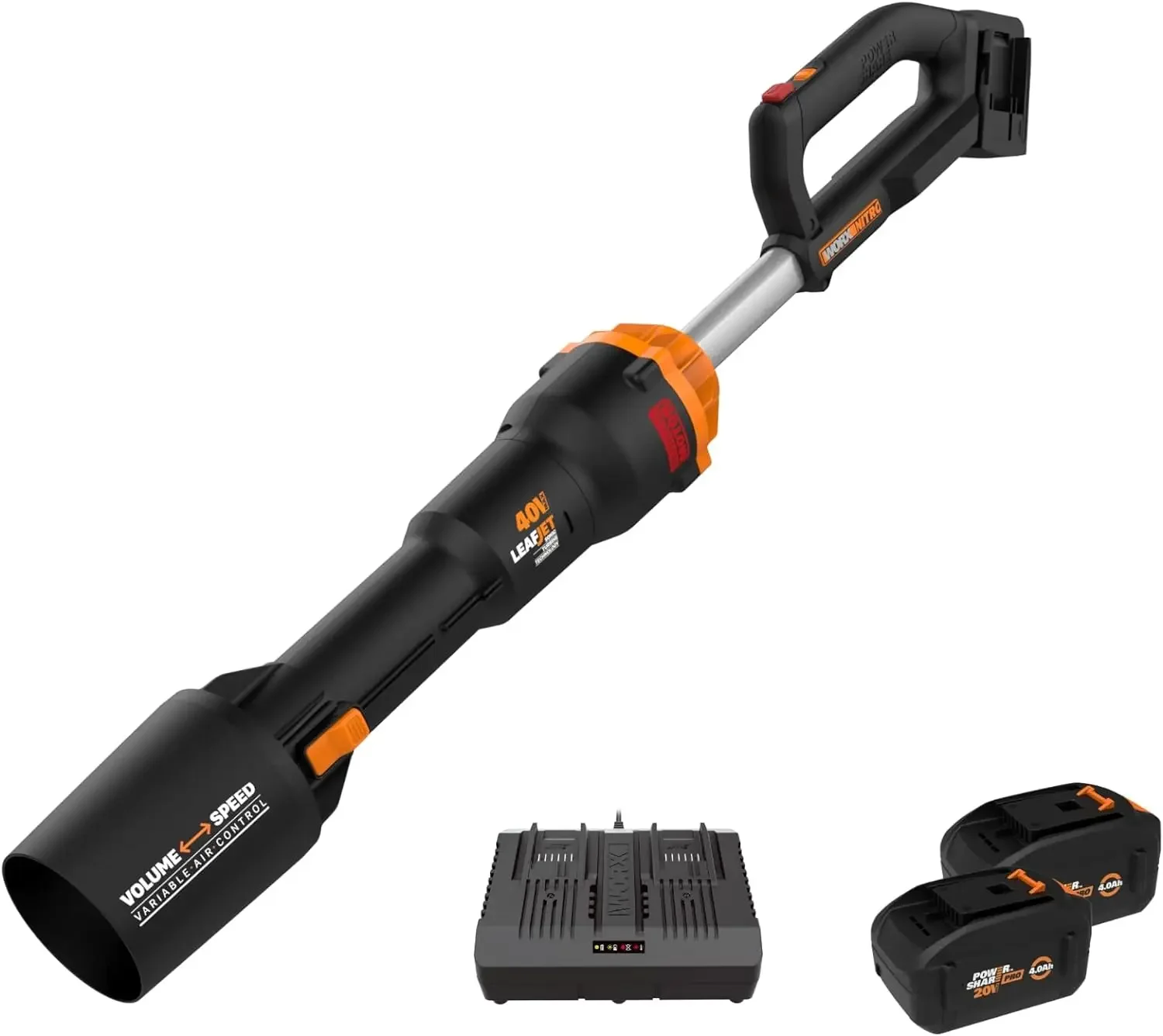 Nitro 40V PRO LEAFJET Cordless Leaf Blower Power Share with Brushless Motor - WG585 (Batteries & Charger Included)
Nitro 40V PRO LEAFJET Cordless Leaf Blower Power Share with Brushless Motor - WG585 (Batteries & Charger Included)
