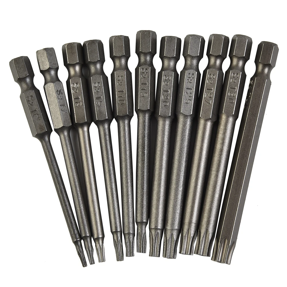 

Torx Screwdriver Bit Set 6.35mm Hex Shank Security Tip Magnetic T5/T6/T7/T8/T9/T10/T15/T20/T25/T27/T30/T40 50-100mm Professional