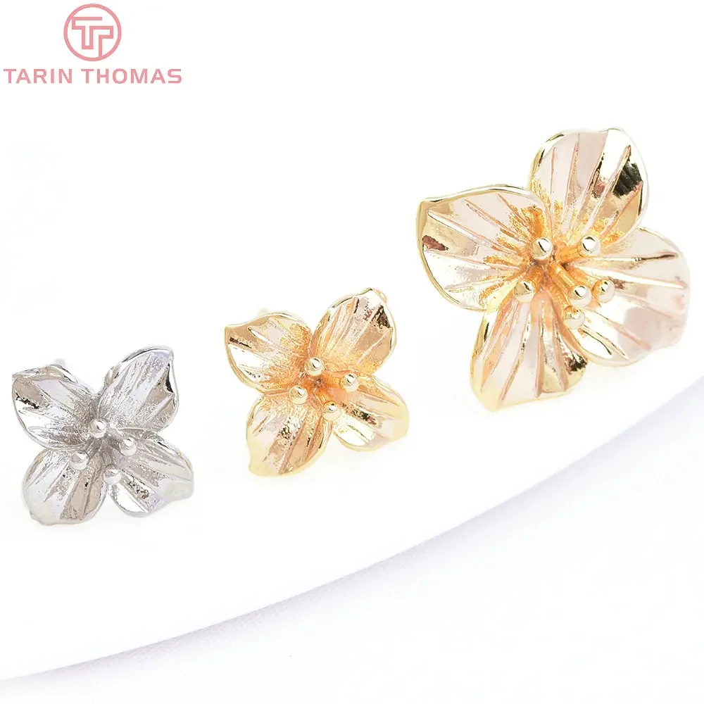 

(4931) 6PCS 15MM 10MM 24K Gold Color Brass Flower Shape Stud Earrings High Quality Diy Jewelry Findings Accessories Wholesale