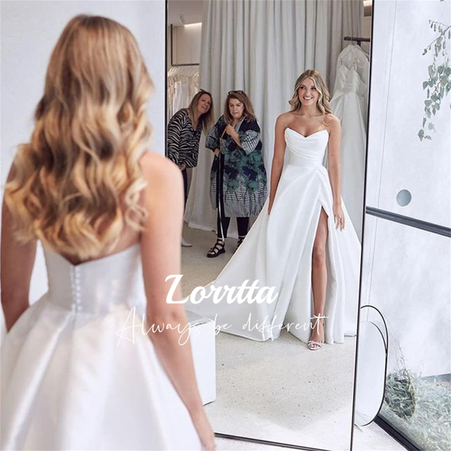 

Lorrtta Satin Sweetheart Neckline Wedding Dress Bride's White High Slit Folds Women's Long Evening Elegant Woman Party Ball Gown