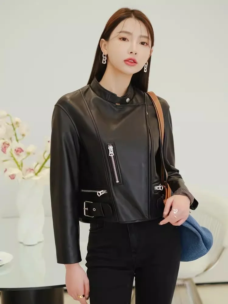 Cropped Genuine Leather Jacket for Women 2023 Trend High-end Slim Zipper Stand Collar Real Sheepskin Motorcycle Jackets
Cropped Genuine Leather Jacket for Women 2023 Trend High-end Slim Zipper Stand Collar Real Sheepskin Motorcycle Jackets