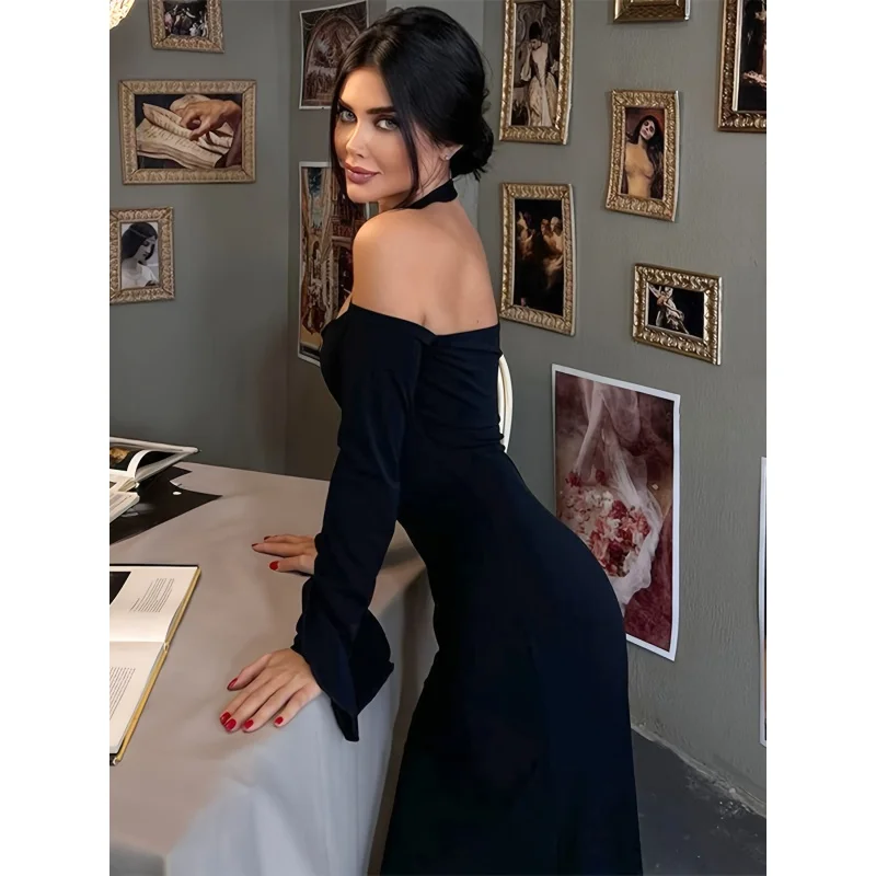 Irregular halter neck bodycon dress, elegant long sleeve dress for spring & Fall, WOMEN'S clothing
Irregular halter neck bodycon dress, elegant long sleeve dress for spring & Fall, WOMEN'S clothing