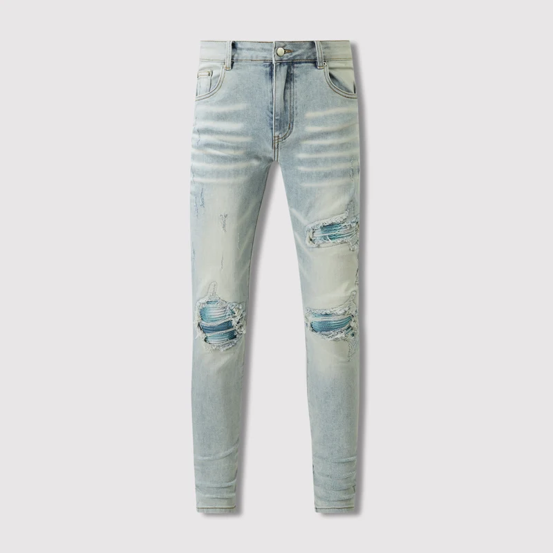 High Street Fashion Men Jeans Retro Light Blue Stretch Skinny Ripped Jeans Men Green Patched Designer Hip Hop Brand Pants Hombre
High Street Fashion Men Jeans Retro Light Blue Stretch Skinny Ripped Jeans Men Green Patched Designer Hip Hop Brand Pants Hombre