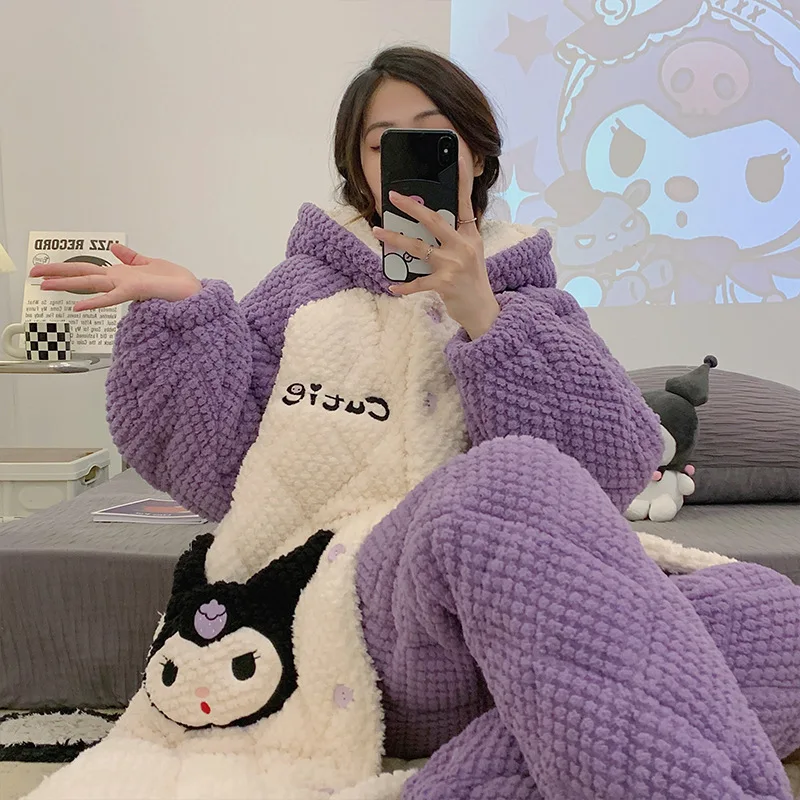 Sanrio Kawaii Pajamas Kuromi Cartoon Anime Cute Winter Styles Fashion Leisure Cold Prevention Warm Home Clothing Two Piece Set
Sanrio Kawaii Pajamas Kuromi Cartoon Anime Cute Winter Styles Fashion Leisure Cold Prevention Warm Home Clothing Two Piece Set