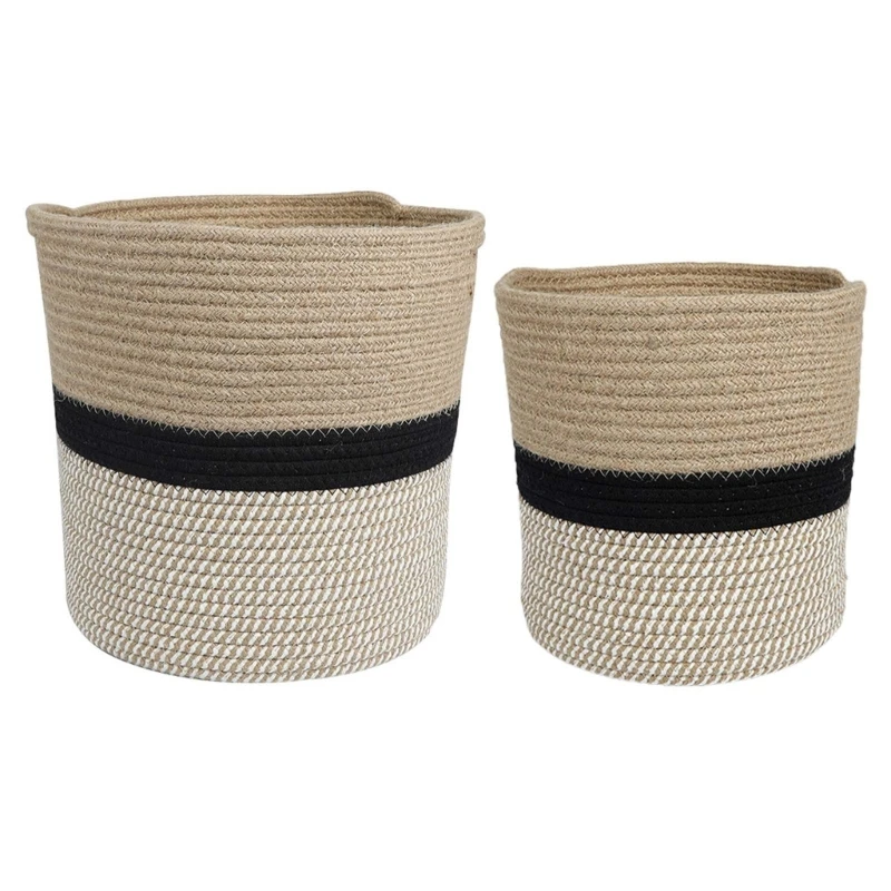 

2024 New Cotton Rope Storage Basket with Handle Woven Desktop Sundries Toy Organizer Box Dirty Clothes Laundry Hamper Flower Pot