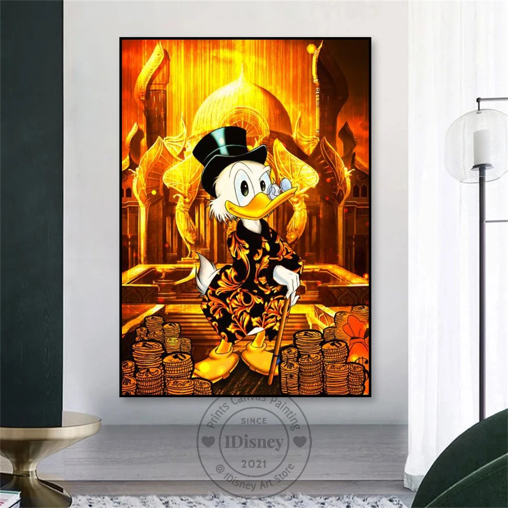 

Disney Donald Duck Gold Money Print Canvas Painting Walll Art Cartoon Nursey Kids Room Poster For Living Room Home Decoration