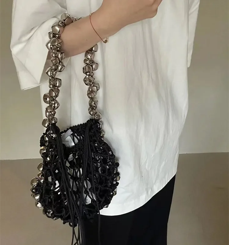 

New Crochet Beach Handbag for Girls Summer Straw Rope Hollow Out Hand Woven Totes Bag Women Hollow Knitting Handbag