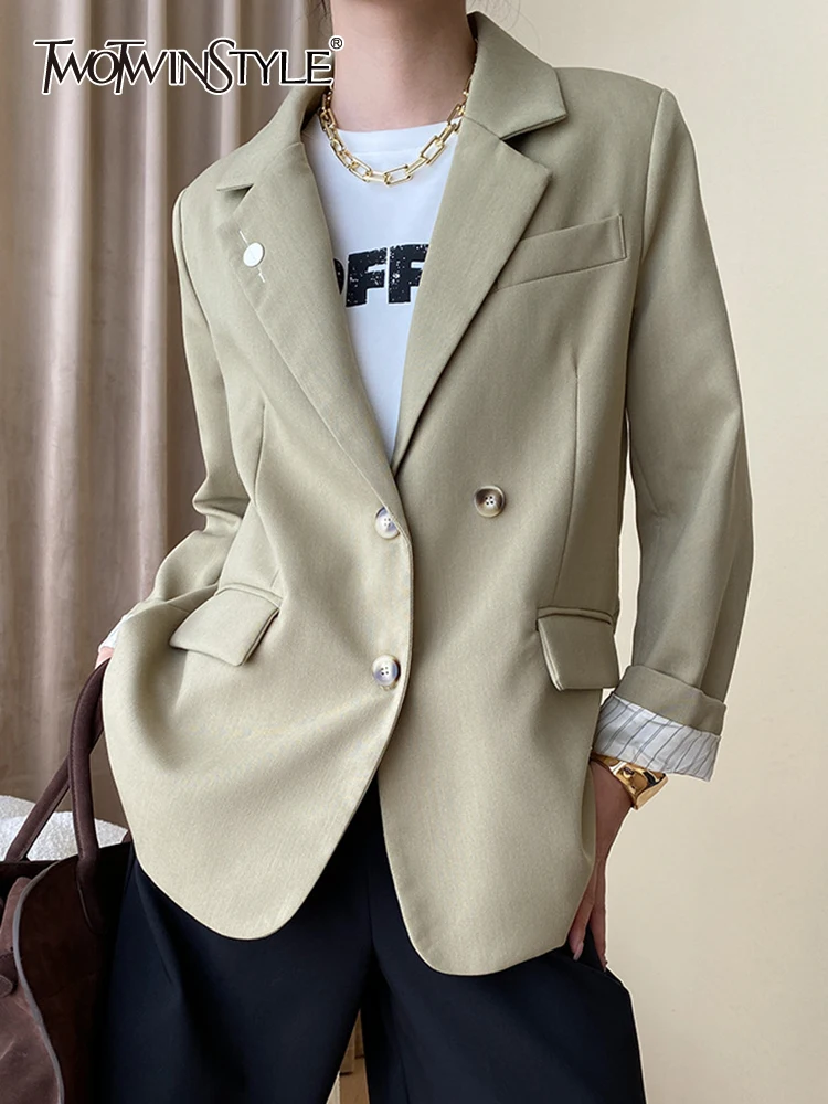 TWOTWINSTYLE Solid Temperament Blazers For Women Notched Collar Long Sleeve Patchwork Single Breasted Casual Blazer Female Style 
TWOTWINSTYLE Solid Temperament Blazers For Women Notched Collar Long Sleeve Patchwork Single Breasted Casual Blazer Female Style