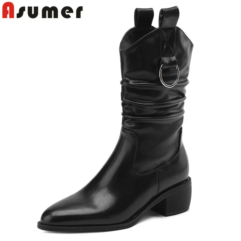 ASUMER 2024 New Microfiber Pleated Mid Calf Boots Fashion Ladies Slip On Pointed Toe Winter Boots Square Med Heels Boots
ASUMER 2024 New Microfiber Pleated Mid Calf Boots Fashion Ladies Slip On Pointed Toe Winter Boots Square Med Heels Boots