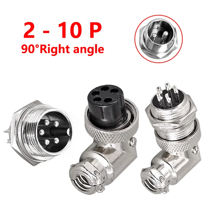 

GX16 90 Degree Right Angle 16mm Aviation Connector Elbow M16-2 3 4 5 6 7 8 9 10 Pin Female Plug Male Chassis Mount Socket