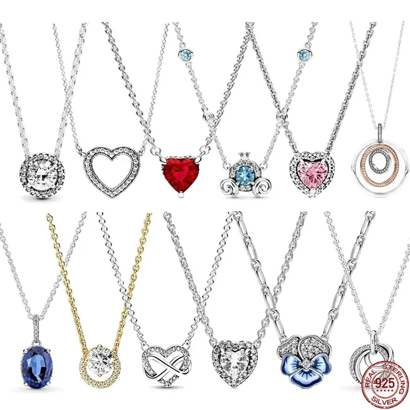 

Exquisite 925 Sterling silver Classic Brilliant Round Hearts Pendant Necklace fits Original Pandora Pendant DIY Surprise Gift