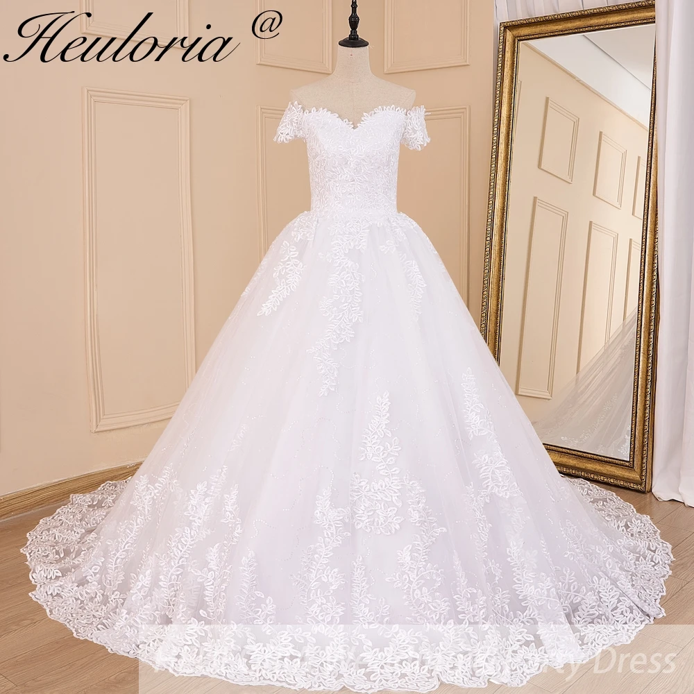 

HEULORIA Princess Ball Gown Wedding Dress plus size off shoulder robe de mariee shinny sequined lace Wedding bride dress