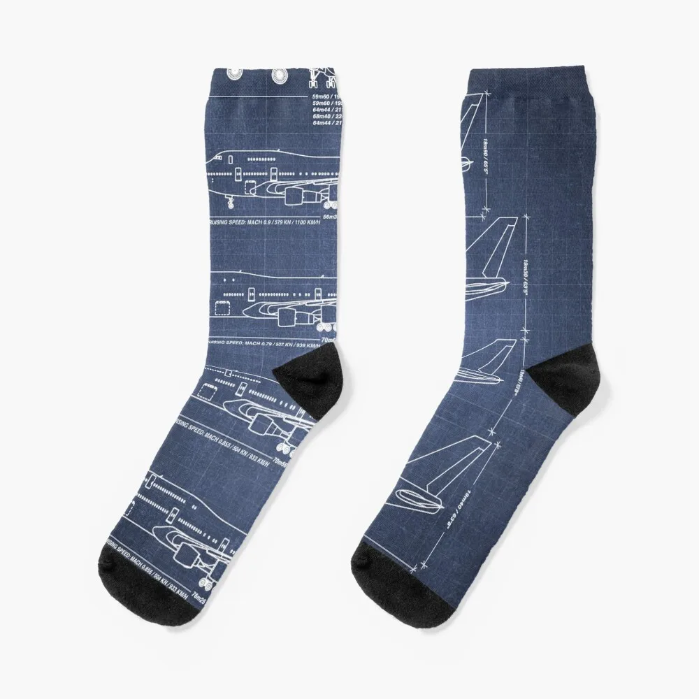 

Boeing 747 Family Blueprint (dark blue) Socks christmas stocking aesthetic Crossfit Climbing Socks Men's Women's
