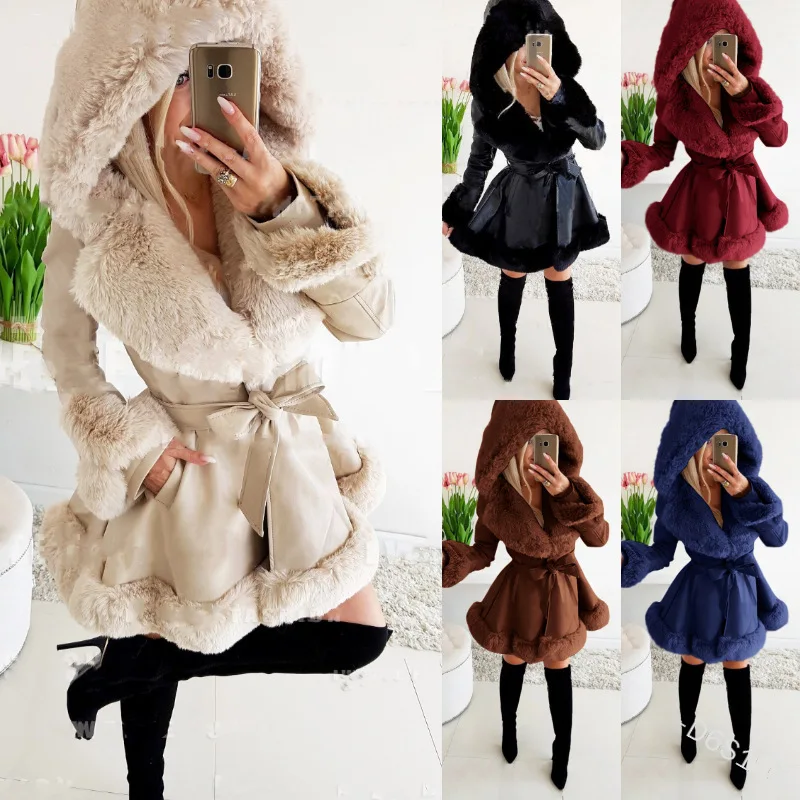 2023 New Women's Solid Color Fur Panels Lace-up Waist Coat Winter Warm Ruffled Hooded Jacket Women
2023 New Women's Solid Color Fur Panels Lace-up Waist Coat Winter Warm Ruffled Hooded Jacket Women