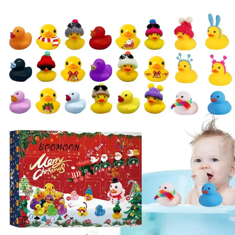 

Рождественская резиновая утка календарь с обратным отсчетом на 24 дня, календарь для прихода, резиновая игрушка Ducky для ванны для девочек, рождественские подарки