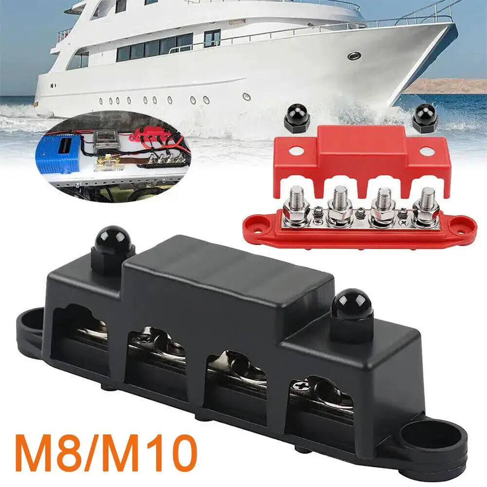 

250A Positive Negative M8 M10 Bus Bar Terminal Battery Power Distribution Block With Cover for Boat RV Truck Camper A8K4