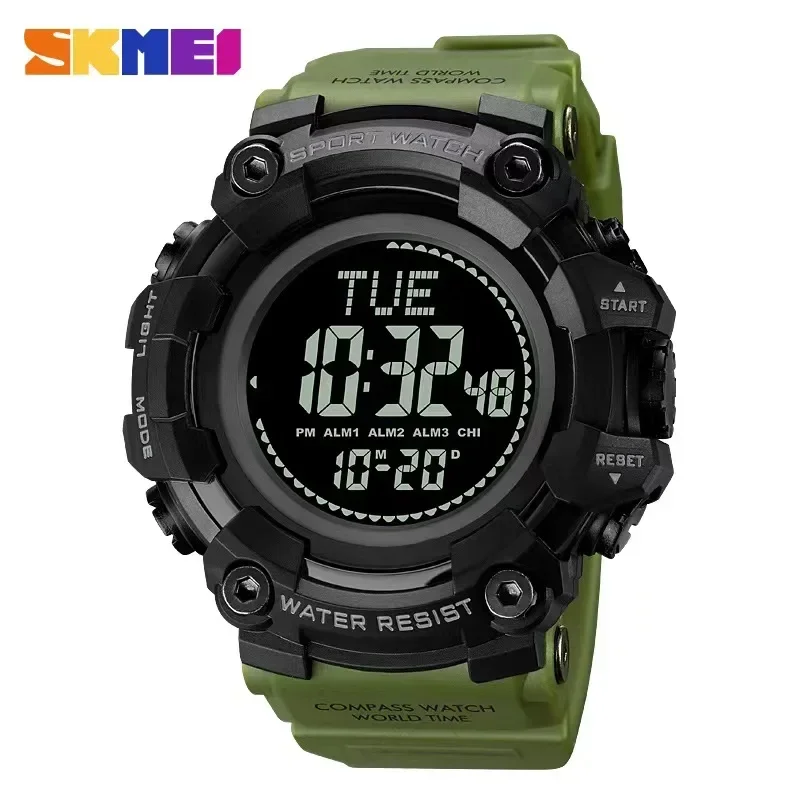 

SKMEI 2037 World Time Compass Countdown Sport Watches Mens 50M Waterproof Back Light Digital Wristwatch reloj hombre
