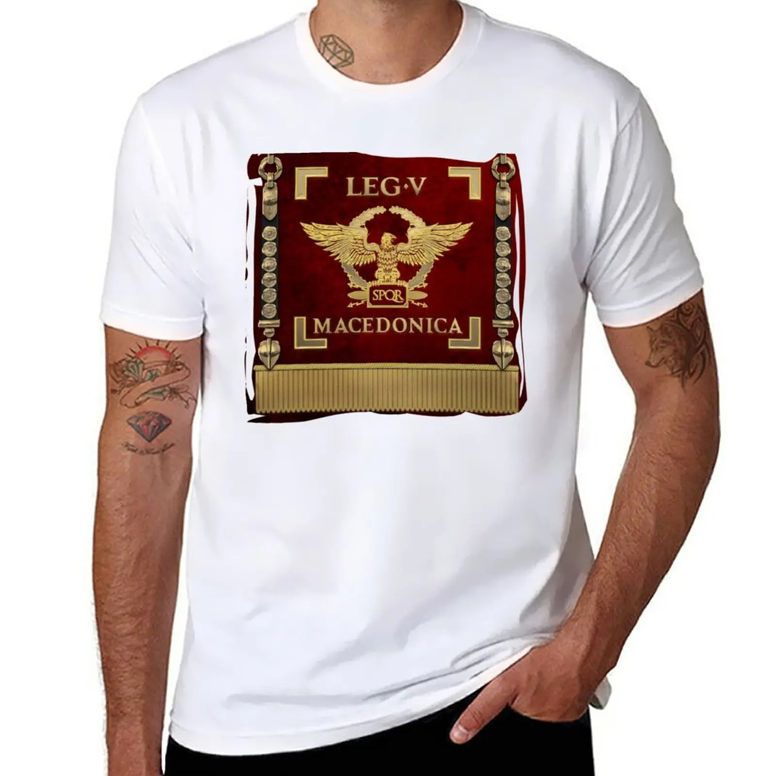 

New Eagle over Red Standard of the Fifth Macedonian Legion - Vexillum of Legio V Macedonica T-Shirt black t shirt men clothings