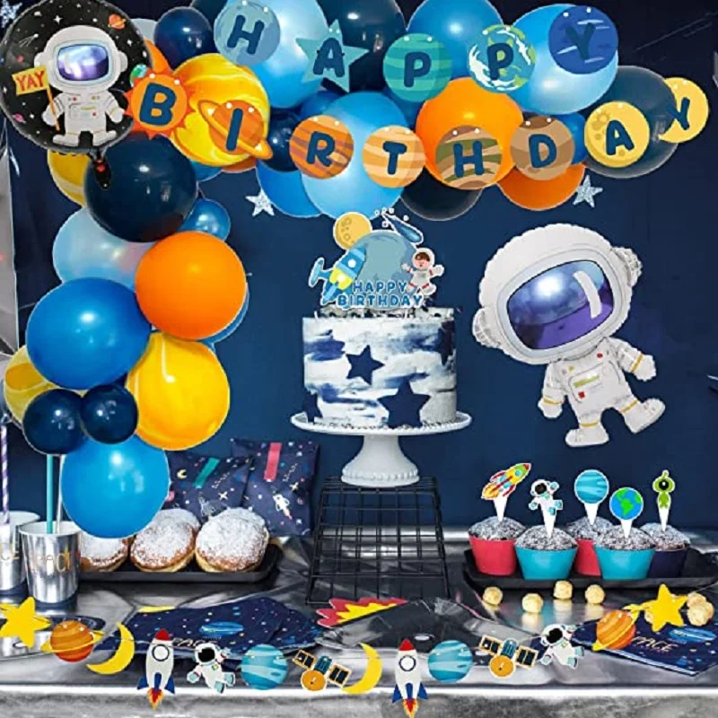 

Принадлежности для дня рождения Космос астронавт земля планеты Тема Вечеринка торт Топпер гирлянда баннер воздушные шары фон Декор