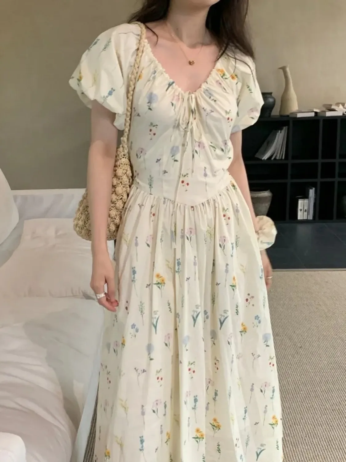 Women's Summer Vintage Sweet Long Floral Dress Drawstring V Neck High Waist A-line Midi Sundress Female 2024
Women's Summer Vintage Sweet Long Floral Dress Drawstring V Neck High Waist A-line Midi Sundress Female 2024