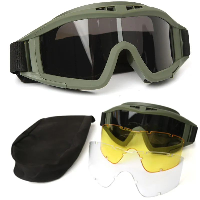 

Tactical Goggles Airsoft 3 Lens Safety Protection Black Tan Green Windproof Dustproof Motocross Motorcycle Glasses CS Paintball