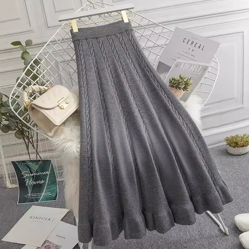 Solid Jacquard Pleated Knitted Skirt Women Autumn Winter Thickened High Waist A-Line Ankle-Length Long Skirt Black Grey
Solid Jacquard Pleated Knitted Skirt Women Autumn Winter Thickened High Waist A-Line Ankle-Length Long Skirt Black Grey