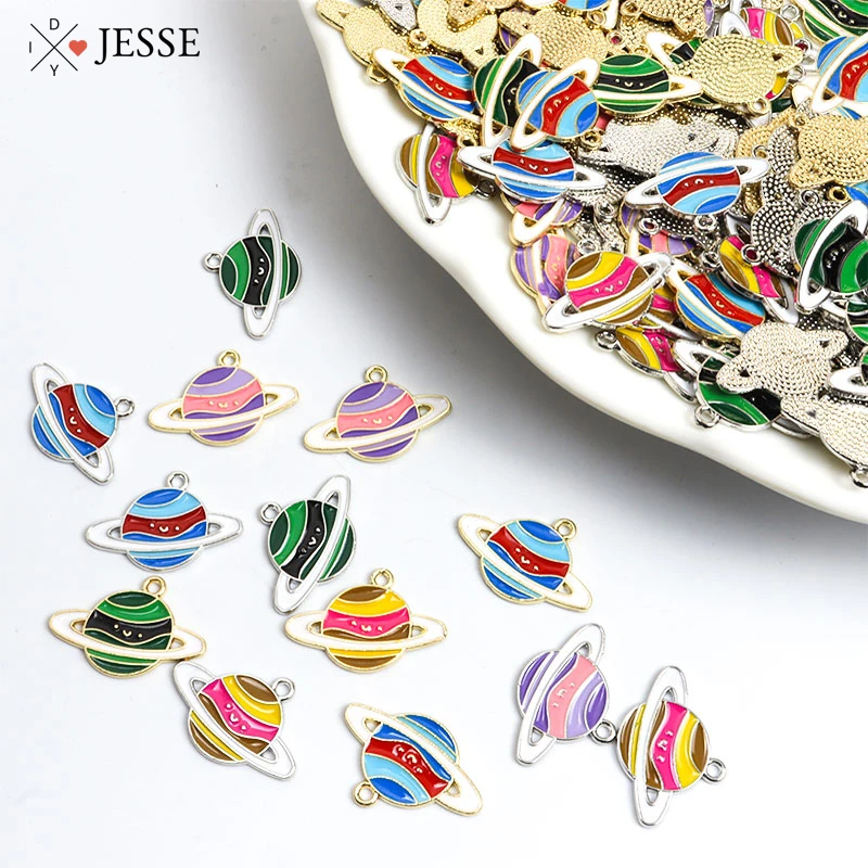 

10Pcs Enamel Cosmic Planet Charms Pendant Colorful Alloy Universe Charms Women Making DIY Jewelry Necklace Earring Accessories
