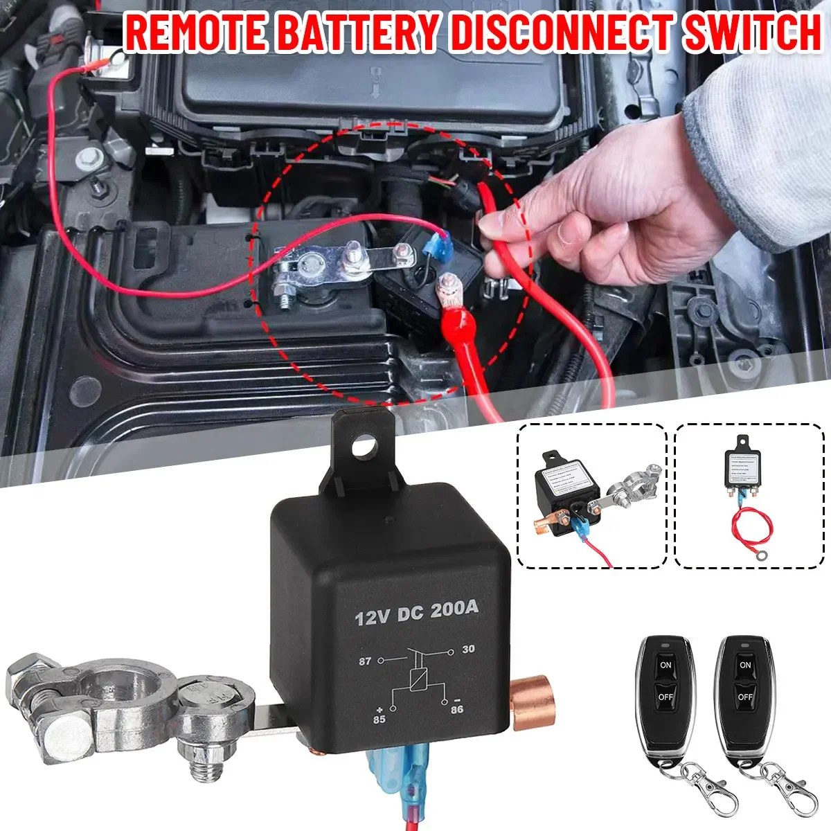 

12V 200A Battery Switch Relay Wireless Remote Control Disconnect Cut Off Isolator Mas-ter Switches Universal Car Relay