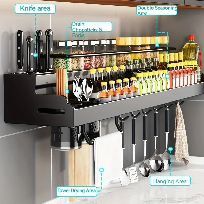 1pc Knife Storage Rack, Double-layer Wall-mounted Multifunctional Knife Holder, Household Punching-free Storage Organizer
1pc Knife Storage Rack, Double-layer Wall-mounted Multifunctional Knife Holder, Household Punching-free Storage Organizer