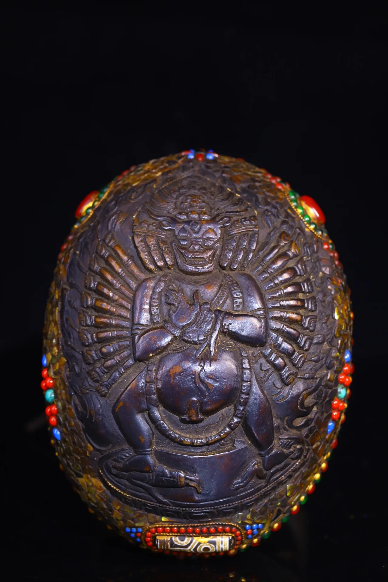 7"Tibetan Temple Collection Old Gabbra Cinnabar Mosaic Gem gZi Beads Shell Yamantaka Kapala Skull Cup Bowl Amulet Town house
7"Tibetan Temple Collection Old Gabbra Cinnabar Mosaic Gem gZi Beads Shell Yamantaka Kapala Skull Cup Bowl Amulet Town house