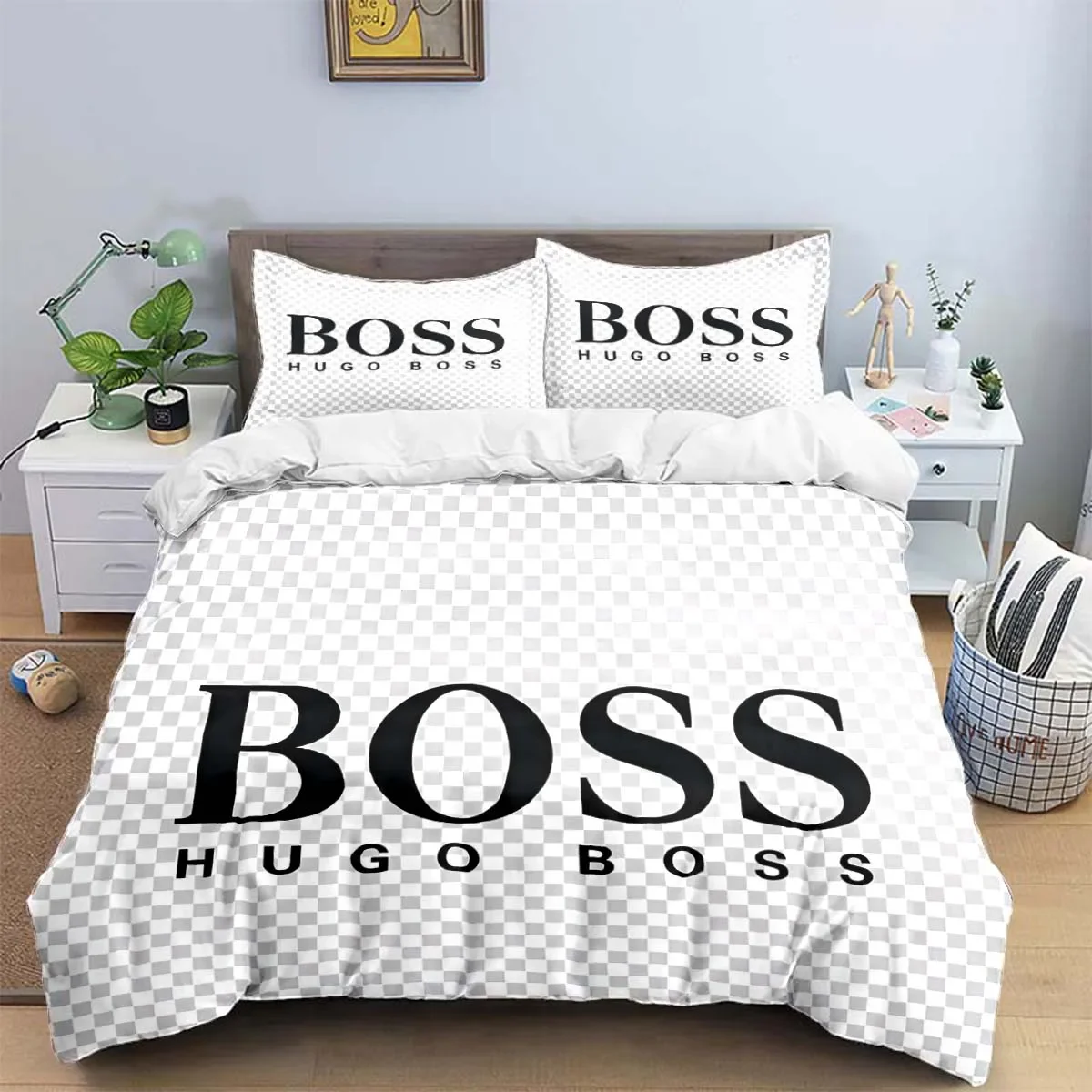 

H-Hugo Boss Logo Print Bedding Sets Exquisite Bed Supplies Set Duvet Cover Bed Comforter Set Bedding Set Luxury Birthday Gift